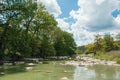 a river with a cypress trees alongshore in Pedernales Falls national park in the end of summer. Texas,