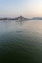 The river Danube on a cold winter day with the Hungarian Parliament building in the background Royalty Free Stock Photo