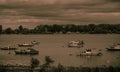 River Danube small fishing boats, b&w Royalty Free Stock Photo