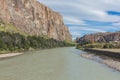 The river de las Vueltas and the high mountains in El ChaltÃÂ©n city, Patagonia Argentina.