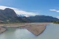 The river de las Vueltas and the high mountains in El ChaltÃÂ©n city, Patagonia Argentina.