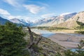 The river de las Vueltas and the high mountains in El ChaltÃÂ©n city, Patagonia Argentina.