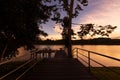 Shimmering Sunset And River Deck View In The Amazon