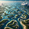 A river delta with a labyrinth of water channels and small islands. landscape background, Nature