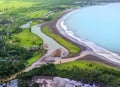 Aerial View of Ciletuh River Delta Meet The Blue Calm Ocean Royalty Free Stock Photo