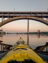 river descent bridge on the top at sunset Royalty Free Stock Photo