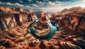 A river in a desert canyon, with layered rock formations. landscape Background, Generative Ai