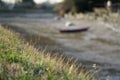 River drought, defocused boat without water due global warming