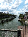 River of the Dutch town Muiden with Muiderslot, Muiden Castle, Holland, the Netherlands