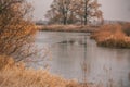 River early in the morning. The first frost in late autumn. Royalty Free Stock Photo