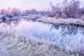 River early in the morning. The first frost in late autumn. Royalty Free Stock Photo