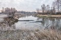 River early in the morning. The first frost in late autumn. Royalty Free Stock Photo