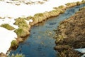 River in early spring on the bank of snow. The snow melts with the arrival of heat near the banks of the river. In the spring, the Royalty Free Stock Photo