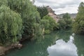 The river Ega in the city of Estella, Camino de Santiago. Navarre, Spain.