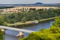 The river Elbe with a new bridge near the town of Melnik, in the background the mountain Rip. Czech Republic. Royalty Free Stock Photo
