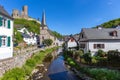 River elz with half-timbered houses and church in Monreal Royalty Free Stock Photo