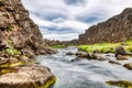 River between Eurasian and North-American Plate Boundaries in the Thingvellir National Park, Iceland