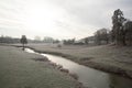 The River Evenlode on a cold frosty morning at Cornbury Park in Charlbury, Oxfordshire in the UK