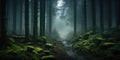 river in the fantasy forest. small pond swamp in the woods. Royalty Free Stock Photo