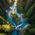 River features clear turquoise waters with small rapids bordered Royalty Free Stock Photo