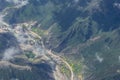 A river, fields and village at valley in China