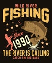 River fishing t-shirt design with vector garphic