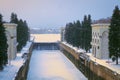 River floodgate in the city of Moscow in the winter