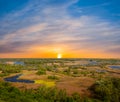 River flow among a prairie at the dramatic sunset Royalty Free Stock Photo