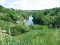 A river flowing in the Buky canyon, Buki village, Ukraine. Royalty Free Stock Photo