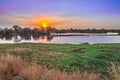 River flowing through Kruger National Park at sunrise, Kruger National Park Royalty Free Stock Photo