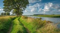 River Flowing Through Lush Green Fields