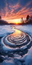 Spiral River At Sunset: Alchemical Symbolism And Zen Buddhism Influence Royalty Free Stock Photo