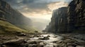 Dreamy Hindu Yorkshire Dales Canyon: Photorealistic Matte Painting