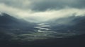 Stormy Scottish Highlands: Moody Aerial View Of Mountains And River