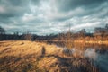 The river flows in a beautiful autumn valley Royalty Free Stock Photo