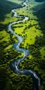 Dreamy Aerial Photo Of Green River With Organic Flowing Forms