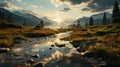 Golden Hour Wilderness Landscape: Photorealistic Terragen Style Nature Inspired Image