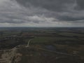 The river flows through the valley. Beautiful landscape. Aerial view. The bend of the river. Panorama. Drone photography