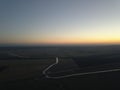 The river flows through the valley. Beautiful landscape. Aerial view. The bend of the river. Panorama. Drone photography