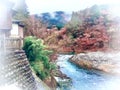 The river flows through the village of Shirakawago, Japan