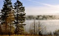 River Fog Rises on a Cold Autumn Morning Royalty Free Stock Photo