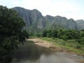 The river at the foot of the mountains.