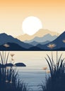 Sunset beauty hill mountain sky illustration landscape summer view background travel lake nature Royalty Free Stock Photo