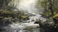 River Through Forest: A Close View Painting By Alan Lee Royalty Free Stock Photo