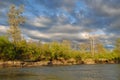 The river in the forest , ledge on the Urup river sunset, spring landscape. Royalty Free Stock Photo