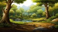 river in the forest scene with a gentle stream, AI generated