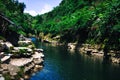 River in front of Sri Gethuk waterfall in Bantul, Yogyakarta, Indonesia