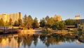 River front at sunset in Spokane Washington Royalty Free Stock Photo