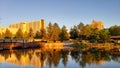 River front at sunset in Spokane Washington Royalty Free Stock Photo