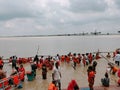 The river ganga in sultan gang bihar india . People are talking bath and get water from it